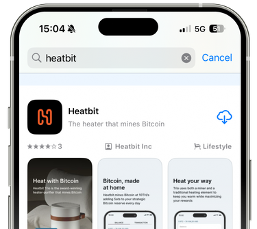 Phone screen displaying the Heatbit app on an app store