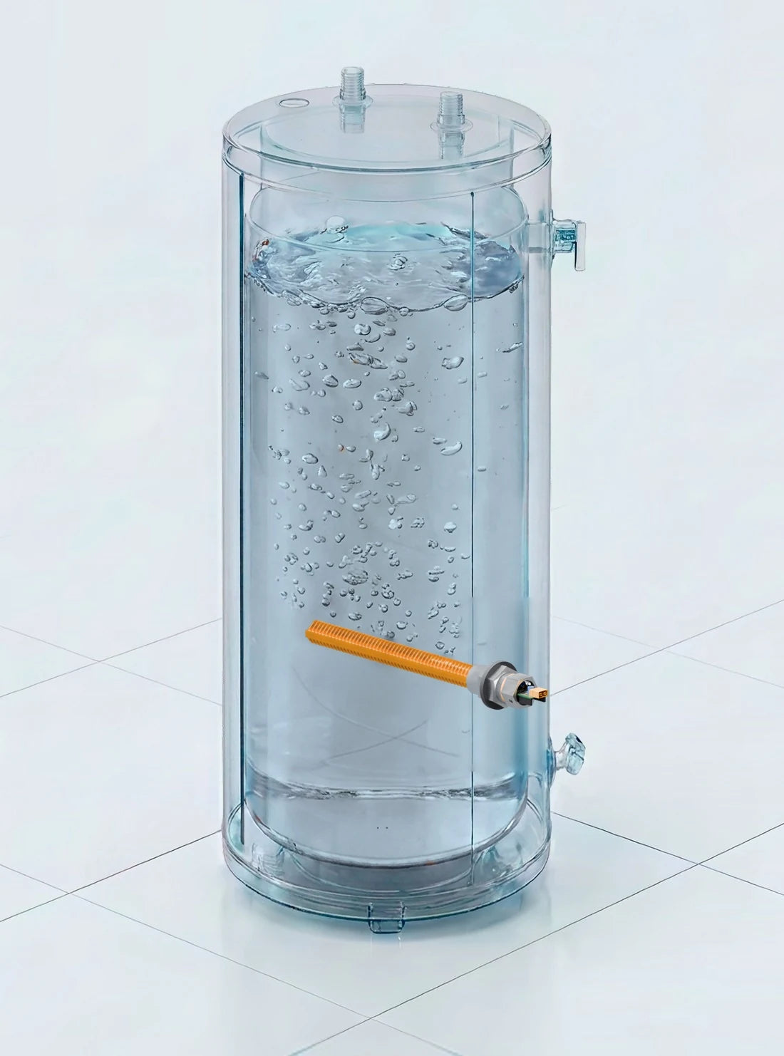 A water heater with Bitwater inside, heating the water
