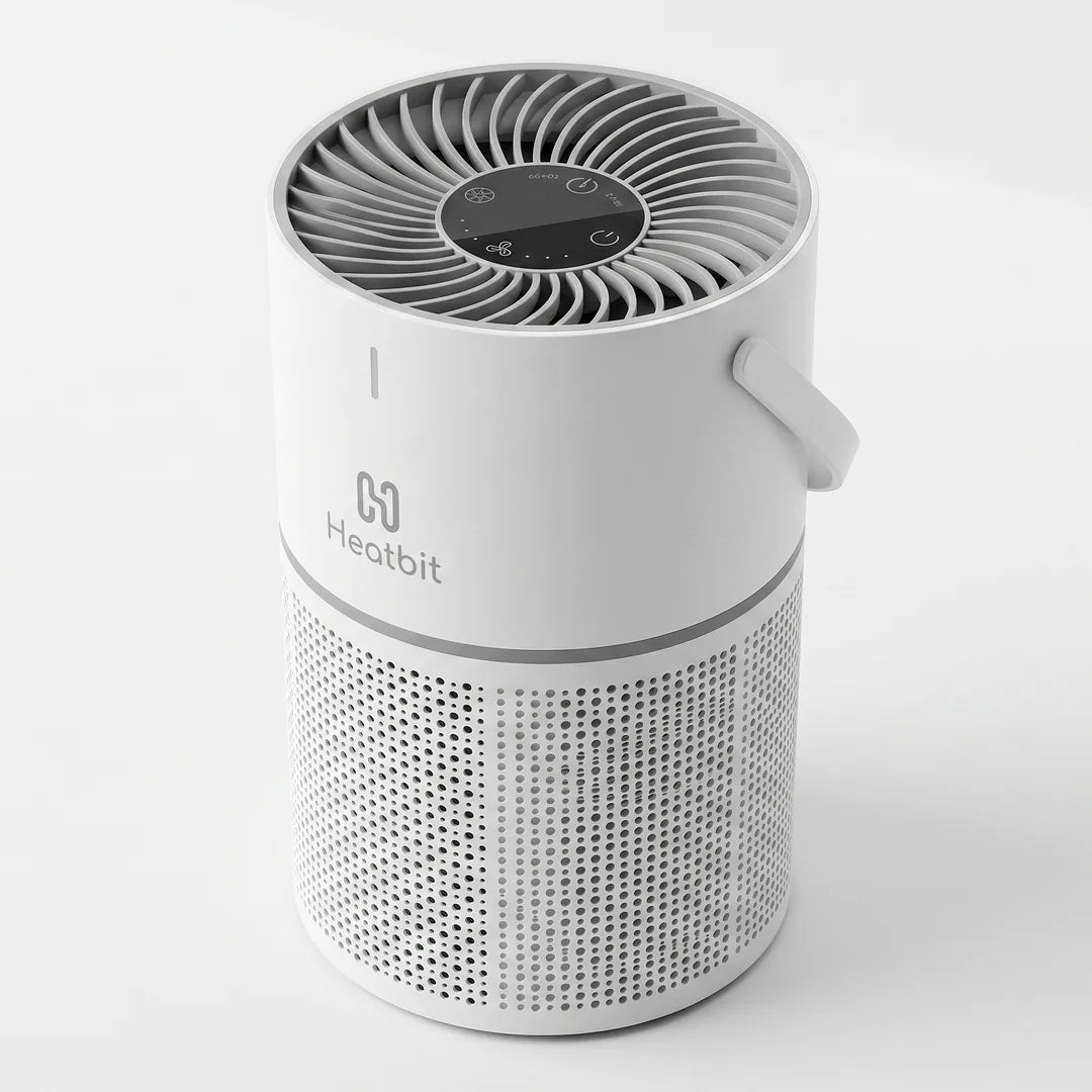 Bitair air purifier and solo Bitcoin miner — angled view