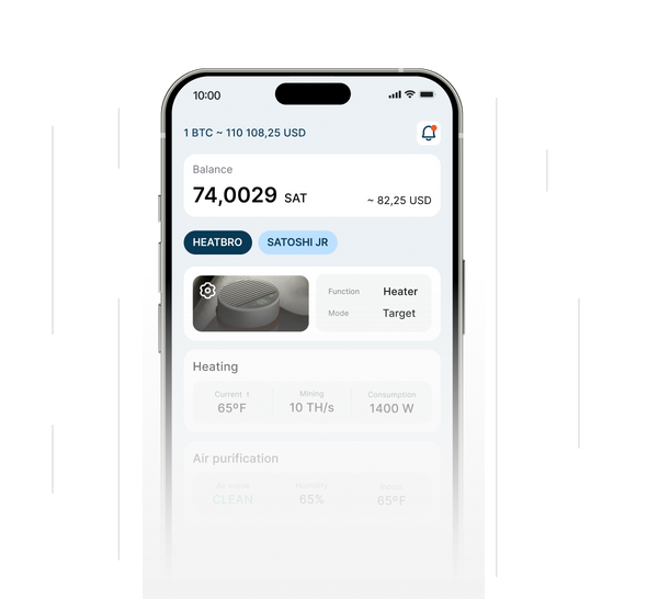 Smartphone showing a balance on the Heatbit app interface