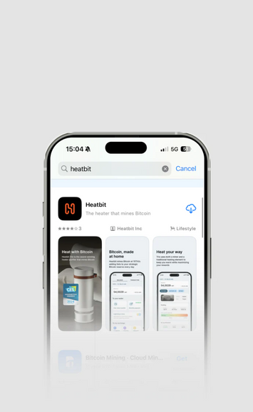 A smartphone displaying Heatbit app store page