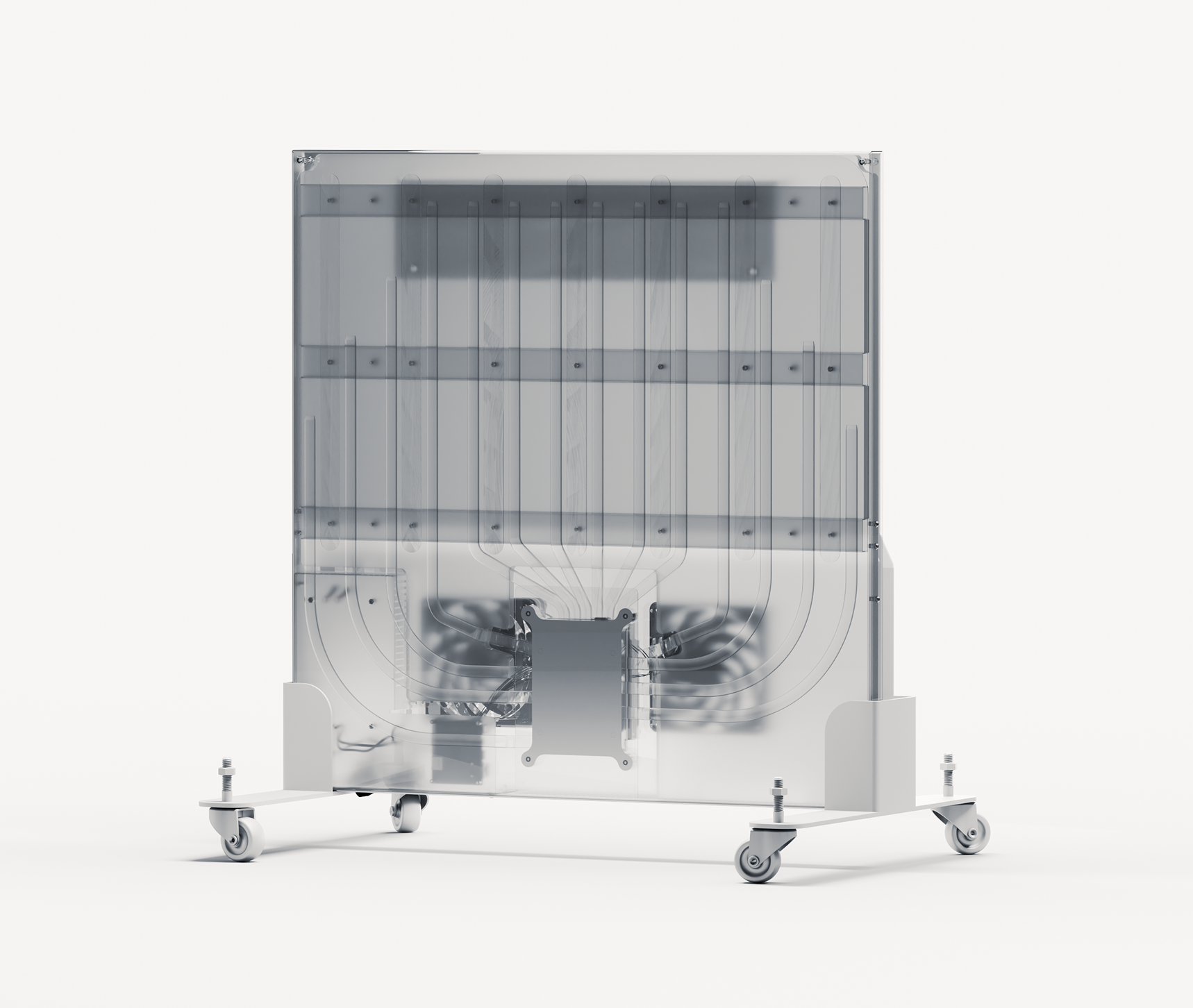 Portable Heatbit Canvas on wheels with transparent side panels on a white background