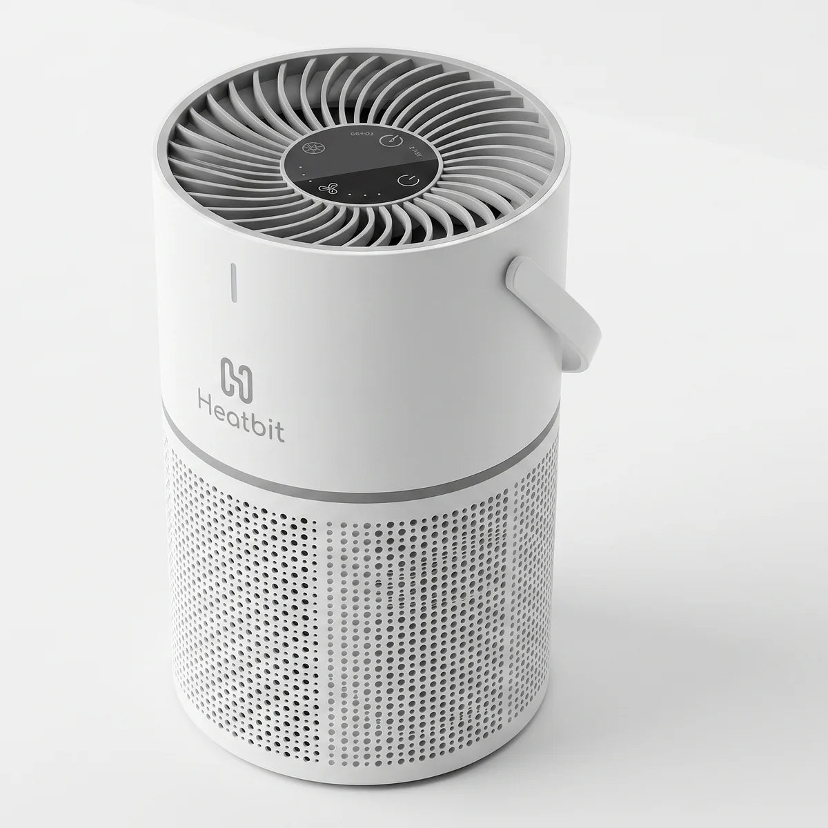 Bitair air purifier and solo Bitcoin miner — angled view